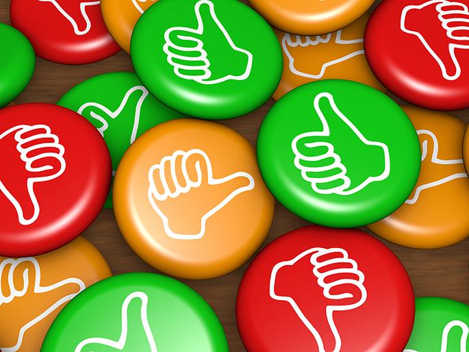 Red, Orange and Green buttons with thumbs down, sideways and up indicating feedback