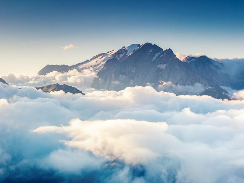 Mountain peak with clouds